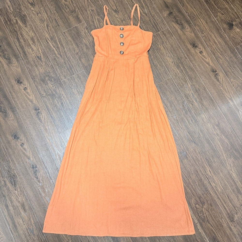 J GEE RUST LONG SUNDRESS SPAGHETTI STRAPS POCKETS